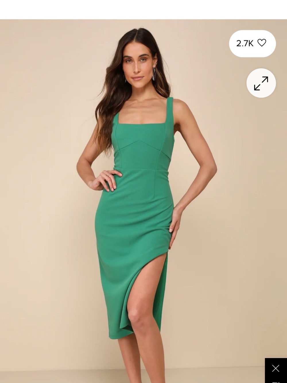 Brand new lulus Green Square-Neck Midi Dress with Side Slit